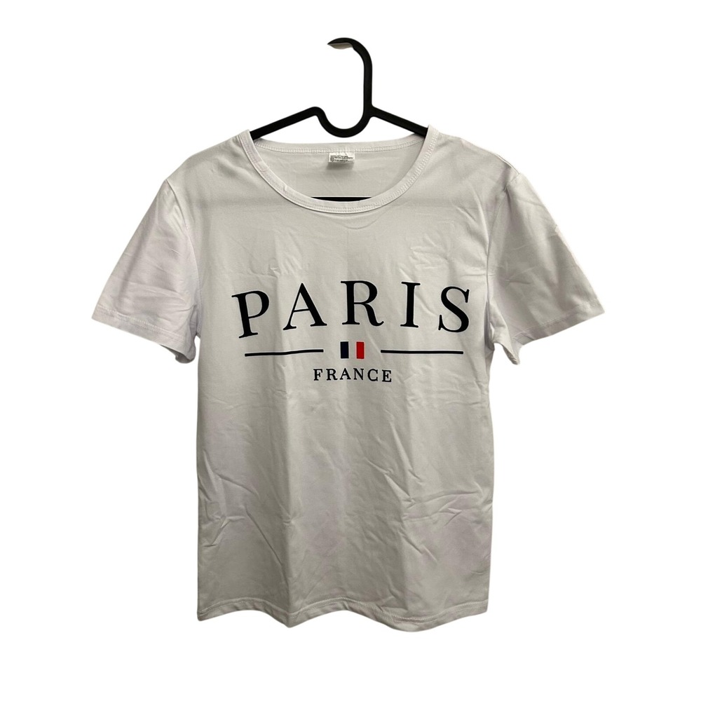 Paris France Graphic T-Shirt White Short Sleeve Crew Neck Tee Small - Picture 2 of 7